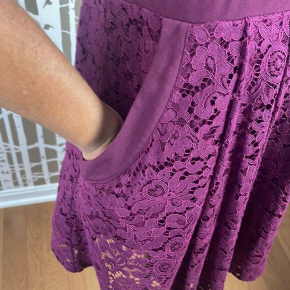 Free People Lace Fit & Flare Dress Cut Out Back Pockets Side Zip Plum sz M - Picture 8 of 16